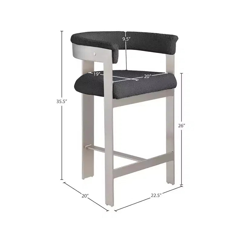 Meridian Furniture, Sgabello da bancone Romeo in tessuto Boucle nero, set da 2
