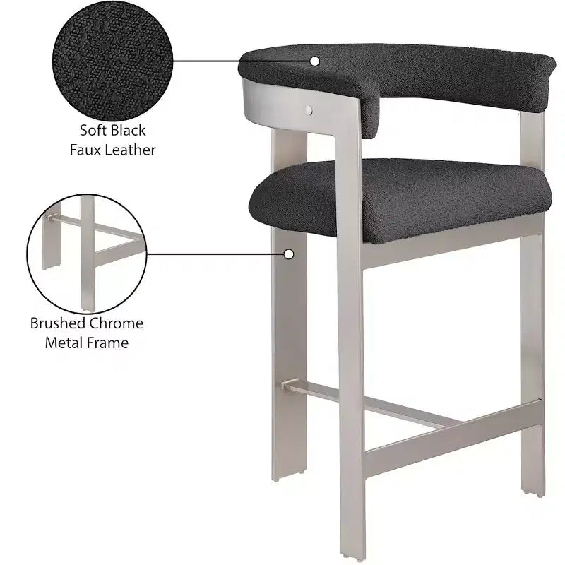 Meridian Furniture, Sgabello da bancone Romeo in tessuto Boucle nero, set da 2