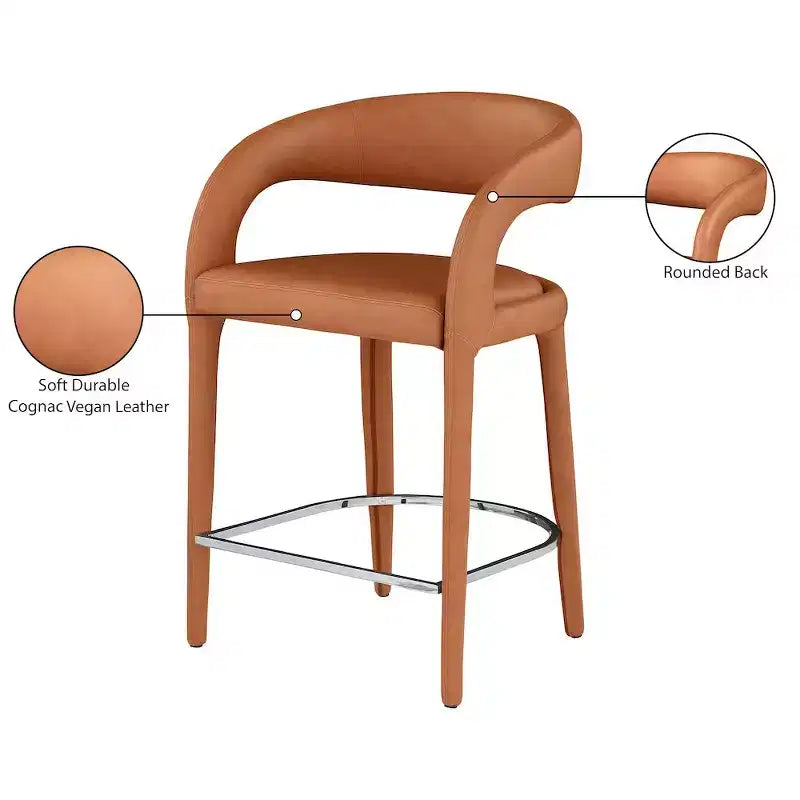 Meridian Furniture, Sgabello Sylvester in Pelle Vegana Color Cognac