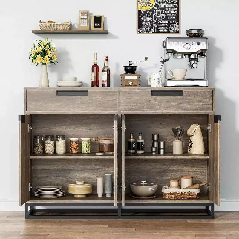 Madia credenza, mobile contenitore moderno da cucina da 55 pollici con 2 cassetti e 4 ante, tavolino da buffet per bar e cucina, sala da pranzo