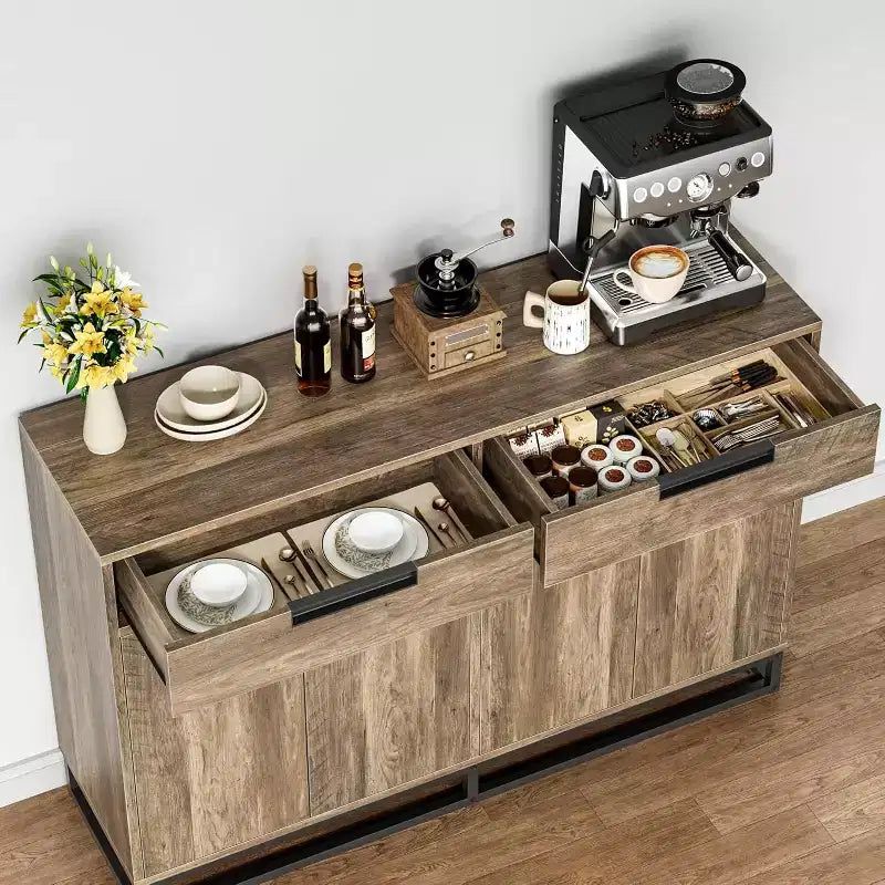 Madia credenza, mobile contenitore moderno da cucina da 55 pollici con 2 cassetti e 4 ante, tavolino da buffet per bar e cucina, sala da pranzo