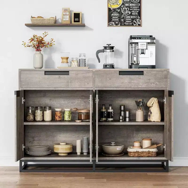 Madia credenza, mobile contenitore moderno da cucina da 55 pollici con 2 cassetti e 4 ante, tavolino da buffet per bar e cucina, sala da pranzo