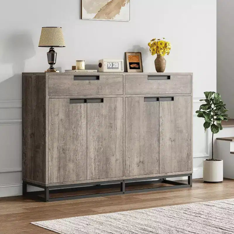 Madia credenza, mobile contenitore moderno da cucina da 55 pollici con 2 cassetti e 4 ante, tavolino da buffet per bar e cucina, sala da pranzo