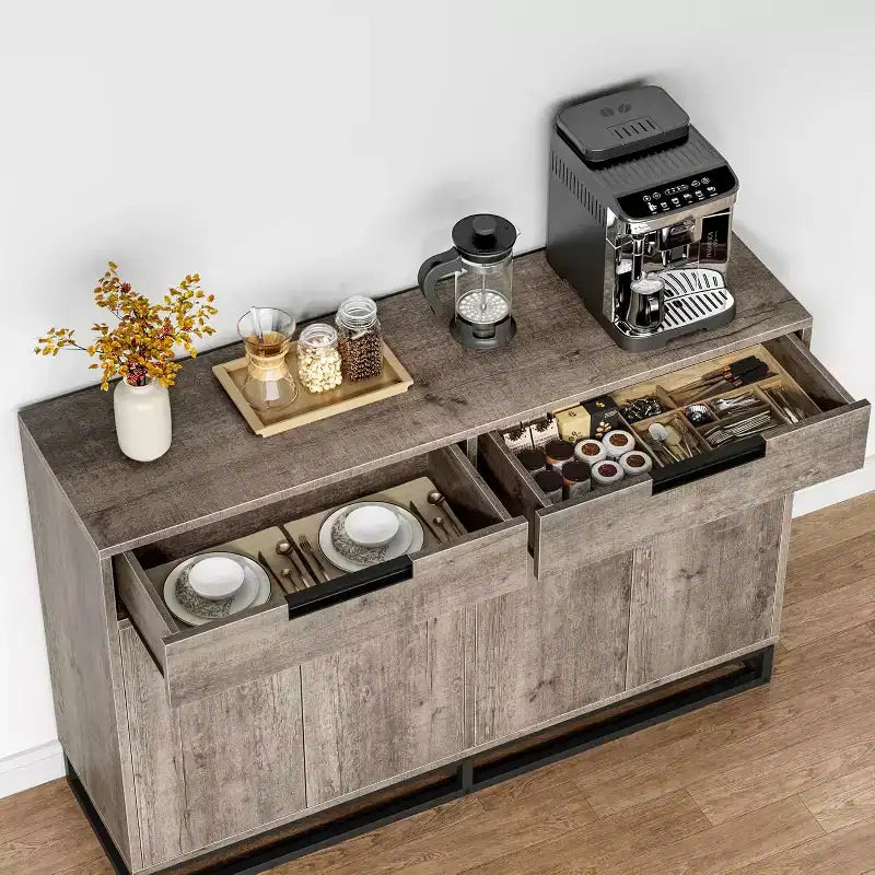 Madia credenza, mobile contenitore moderno da cucina da 55 pollici con 2 cassetti e 4 ante, tavolino da buffet per bar e cucina, sala da pranzo