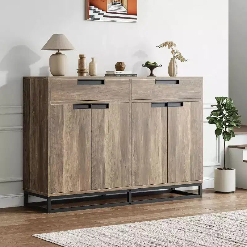 Madia credenza, mobile contenitore moderno da cucina da 55 pollici con 2 cassetti e 4 ante, tavolino da buffet per bar e cucina, sala da pranzo