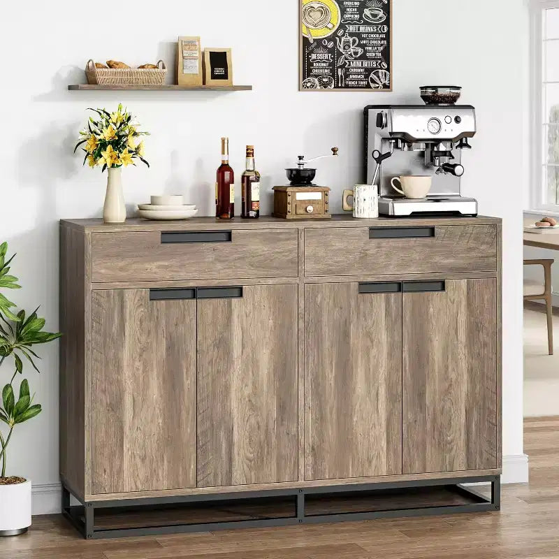 Madia credenza, mobile contenitore moderno da cucina da 55 pollici con 2 cassetti e 4 ante, tavolino da buffet per bar e cucina, sala da pranzo