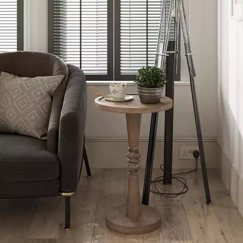 COZAYH Tavolino da Caffè Rotondo Piedistallo, per Bevande, Lampade o Piante, Stile Rustico/Country, per Soggiorno o Camera da Letto, Marrone