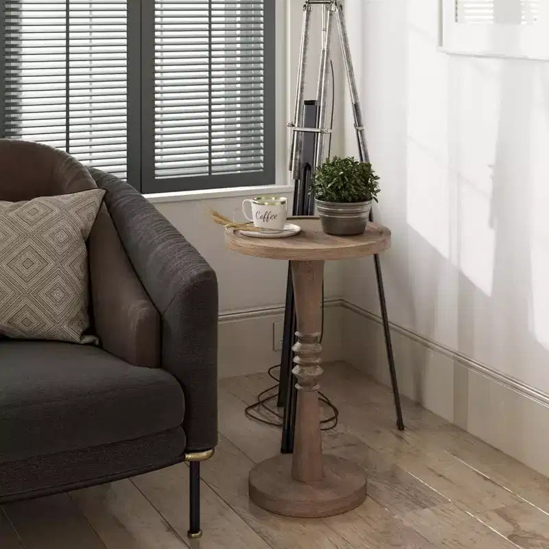 COZAYH Tavolino da Caffè Rotondo Piedistallo, per Bevande, Lampade o Piante, Stile Rustico/Country, per Soggiorno o Camera da Letto, Marrone