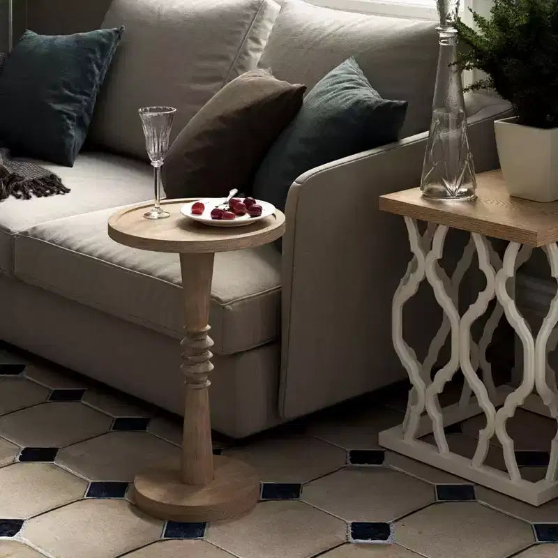 COZAYH Tavolino da Caffè Rotondo Piedistallo, per Bevande, Lampade o Piante, Stile Rustico/Country, per Soggiorno o Camera da Letto, Marrone
