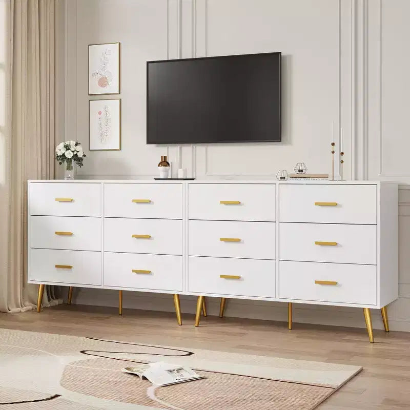 Cassettiera a 6 cassetti, cassettiera moderna in legno con maniglie dorate e spazio contenitivo, comò per camera da letto, corridoio, soggiorno e ingresso
