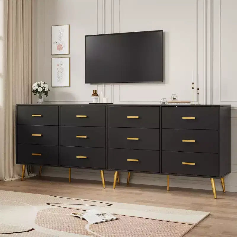 Cassettiera a 6 cassetti, cassettiera moderna in legno con maniglie dorate e spazio contenitivo, comò per camera da letto, corridoio, soggiorno e ingresso
