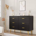 6 Drawer Dresser, Modern Wooden Dresser with Gold Handles and Storage Space, Chest of Drawers for Bedroom, Hallway, Living Room and Entryway