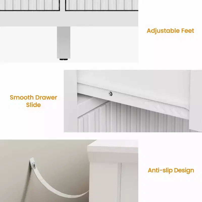 Cassettiera Heynemo Fluted a 9 cassetti, comò moderno largo 150 cm con maniglie in metallo, porta TV con organizer per camera da letto, soggiorno, bianco