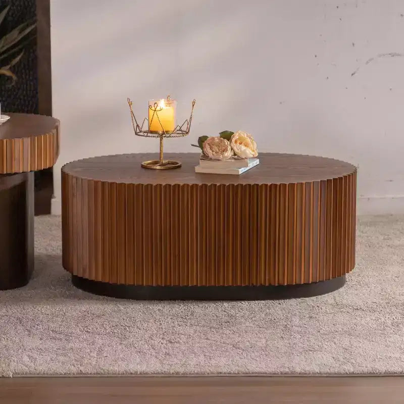 GDFStudio Spencer set di 2 tavolini da caffè con piedistallo in legno con bordo a righe ondulate