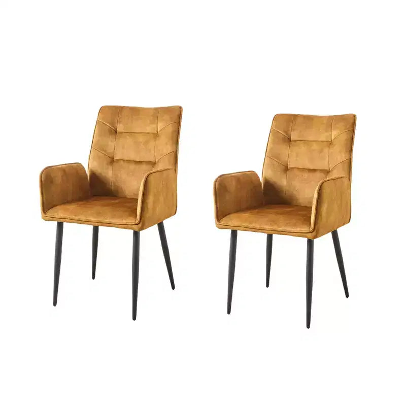 ModernLuxe Set di 2 sedie da pranzo, sedie d'accento rivestite in velluto con seduta morbida imbottita e struttura in ferro, sedie senza braccioli, sedie a poltroncina, giallo/grigio