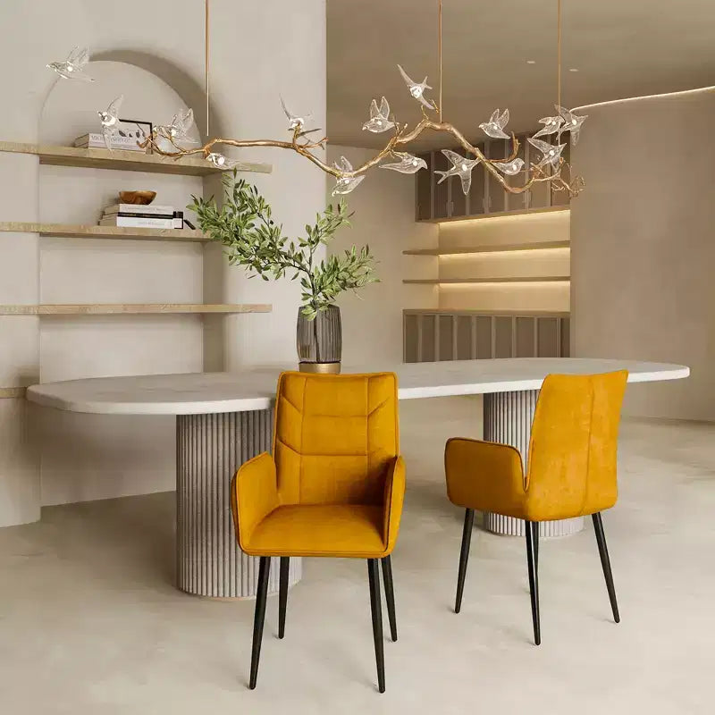ModernLuxe Set di 2 sedie da pranzo, sedie d'accento rivestite in velluto con seduta morbida imbottita e struttura in ferro, sedie senza braccioli, sedie a poltroncina, giallo/grigio