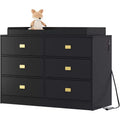 Dresser for Bedroom with 6 Drawers, Changing Table Dresser, Soft Pad & Removable Top, Baby Dressers with Changing Table Top for Nursery