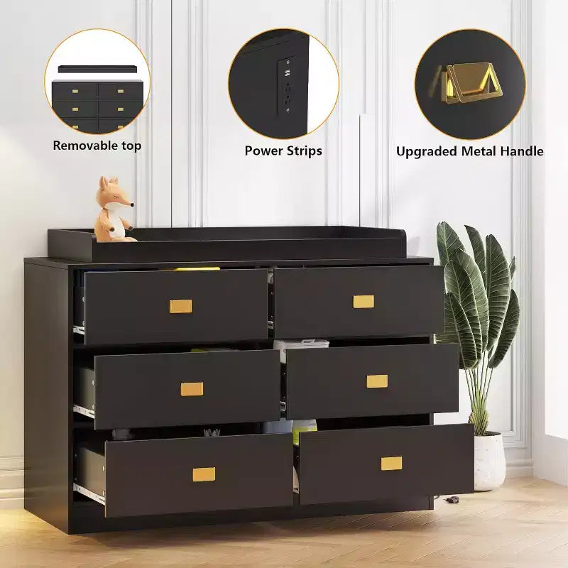 Cassettiera per Camera da Letto con 6 Cassetti, Fasciatoio, Morbido Tappetino e Piano Rimovibile, Cassettiere per Neonati con Fasciatoio per la Cameretta