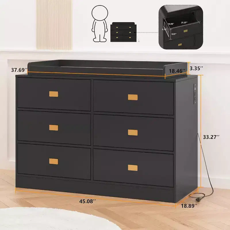 Cassettiera per Camera da Letto con 6 Cassetti, Fasciatoio, Morbido Tappetino e Piano Rimovibile, Cassettiere per Neonati con Fasciatoio per la Cameretta