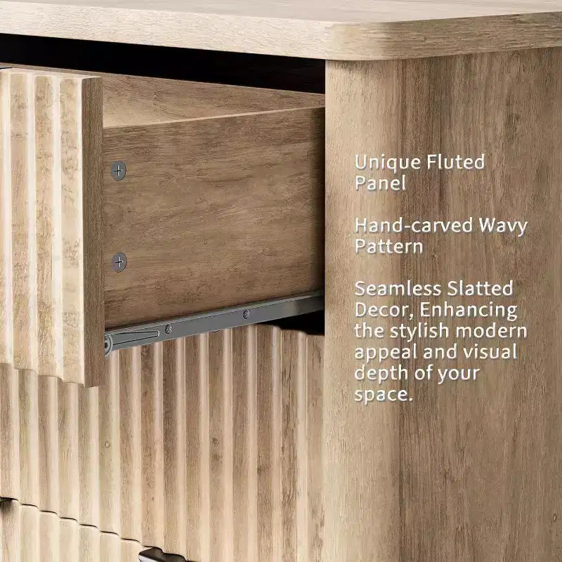 Comò Acekool a 6 cassetti scanalato Mobile contenitore moderno con design ondulato e robusto piano in legno