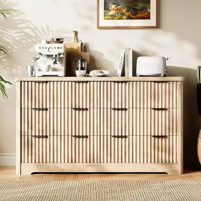 Comò Acekool a 6 cassetti scanalato Mobile contenitore moderno con design ondulato e robusto piano in legno