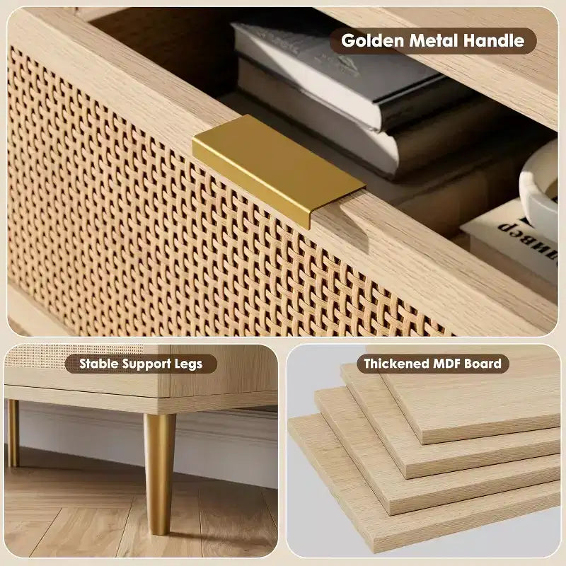 Cassettiera alta a 5 cassetti in rattan, cassettone con spazio profondo, armadietto in legno da pavimento per camera da letto, ripostiglio, soggiorno