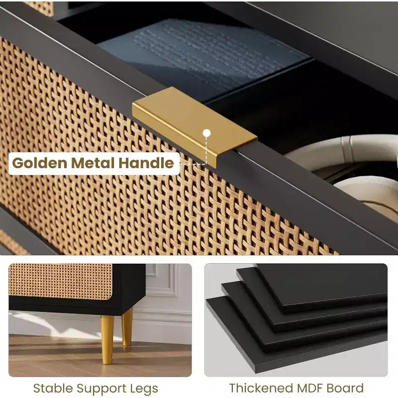 Cassettiera alta a 5 cassetti in rattan, cassettone con spazio profondo, armadietto in legno da pavimento per camera da letto, ripostiglio, soggiorno
