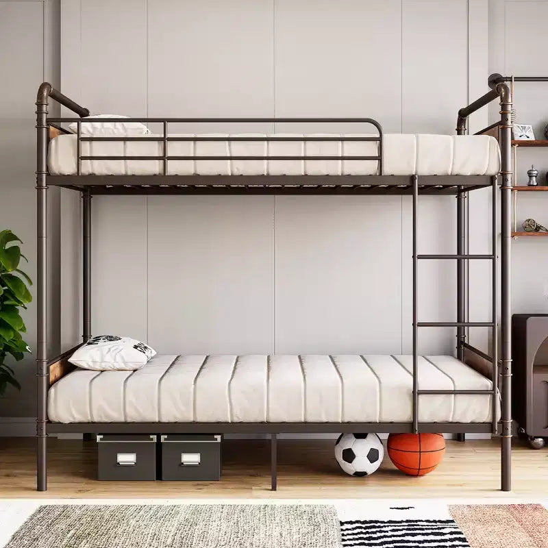 Letto a Castello in Metallo Twin Over Twin con Scale e Sponda di Sicurezza da 16,6", Letti a Castello Twin per Bambini, Adulti e Piccoli Spazi, Non Richiede Rete a Molle