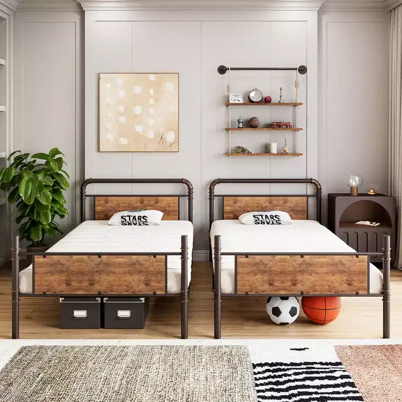 Letto a Castello in Metallo Twin Over Twin con Scale e Sponda di Sicurezza da 16,6", Letti a Castello Twin per Bambini, Adulti e Piccoli Spazi, Non Richiede Rete a Molle
