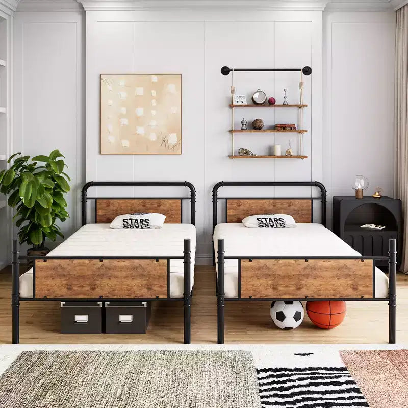 Letto a Castello in Metallo Twin Over Twin con Scale e Sponda di Sicurezza da 16,6", Letti a Castello Twin per Bambini, Adulti e Piccoli Spazi, Non Richiede Rete a Molle