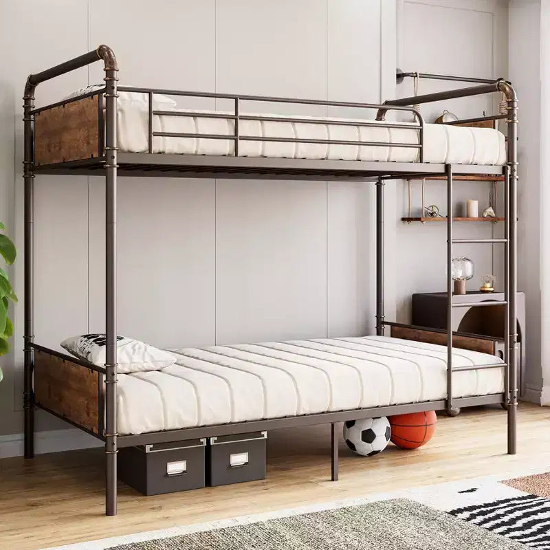 Letto a Castello in Metallo Twin Over Twin con Scale e Sponda di Sicurezza da 16,6", Letti a Castello Twin per Bambini, Adulti e Piccoli Spazi, Non Richiede Rete a Molle