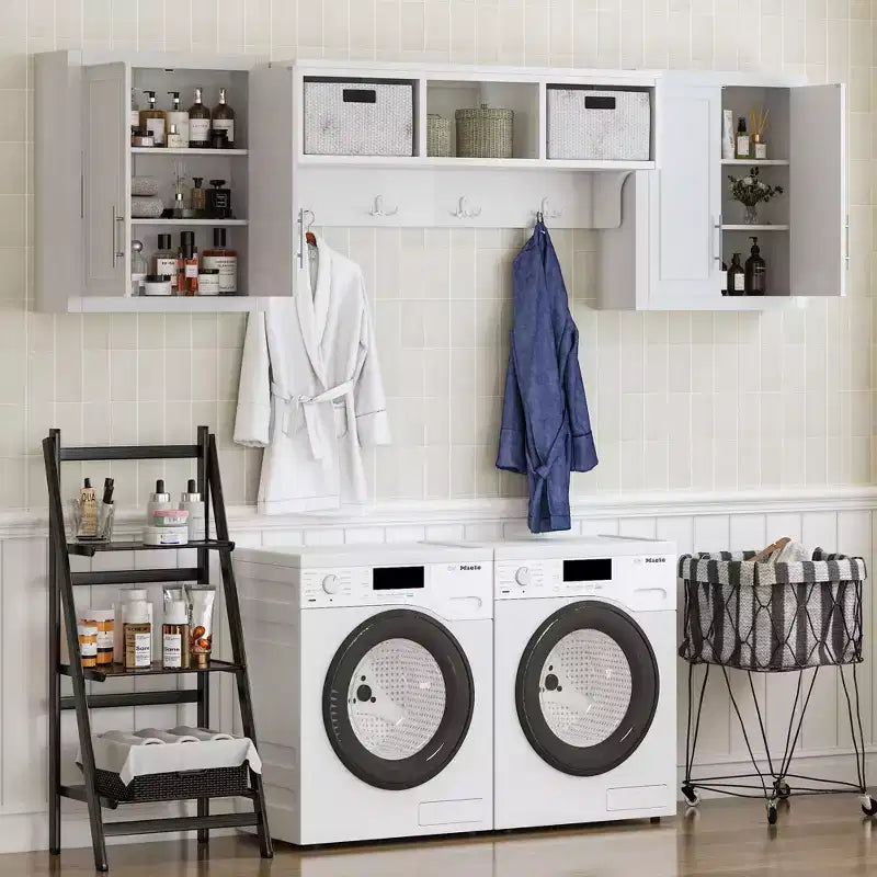 PexFix 26x44x8 White Wall Mounted Laundry Cabinet Storage Organizer