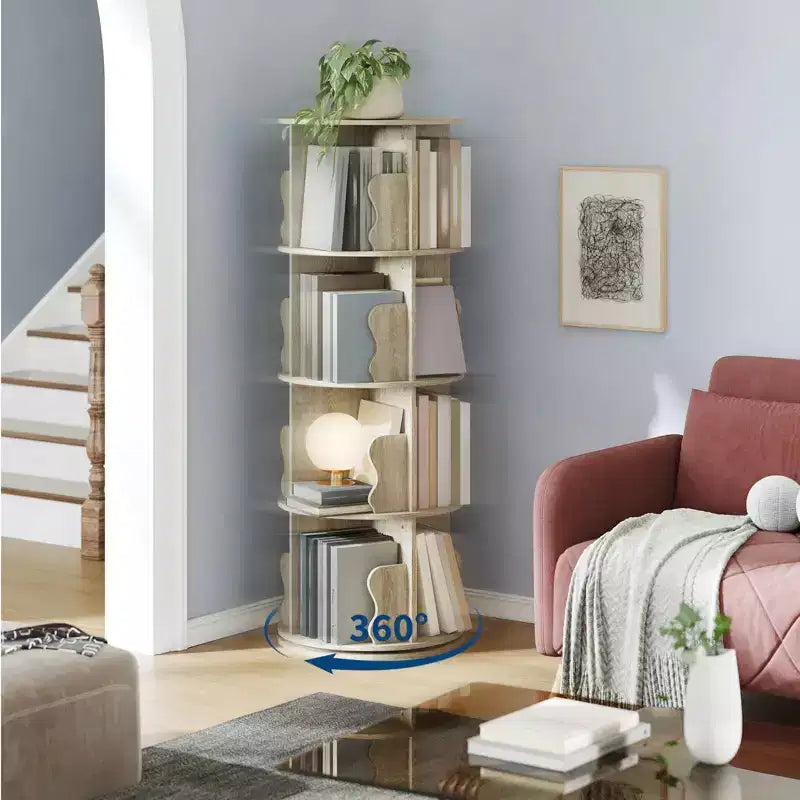 GustoWave Scaffale Girevole a Torre a 4 Livelli, Libreria in Legno Girevole a 360 Gradi Impilabile - Espositore Verticale Girevole