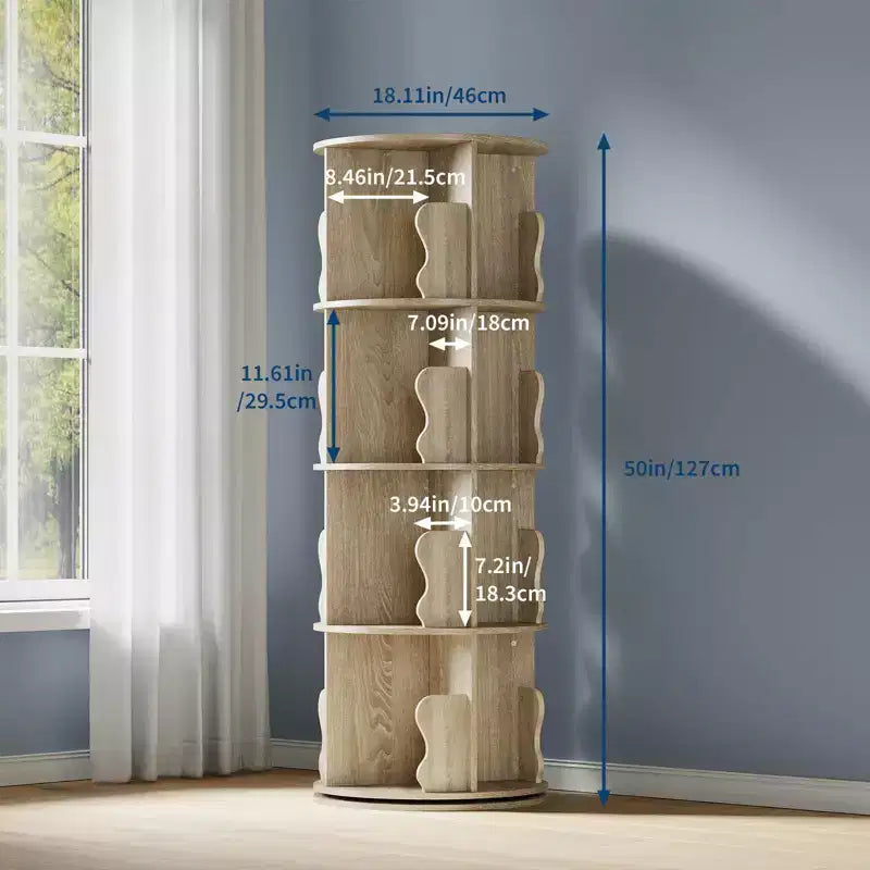 GustoWave Scaffale Girevole a Torre a 4 Livelli, Libreria in Legno Girevole a 360 Gradi Impilabile - Espositore Verticale Girevole