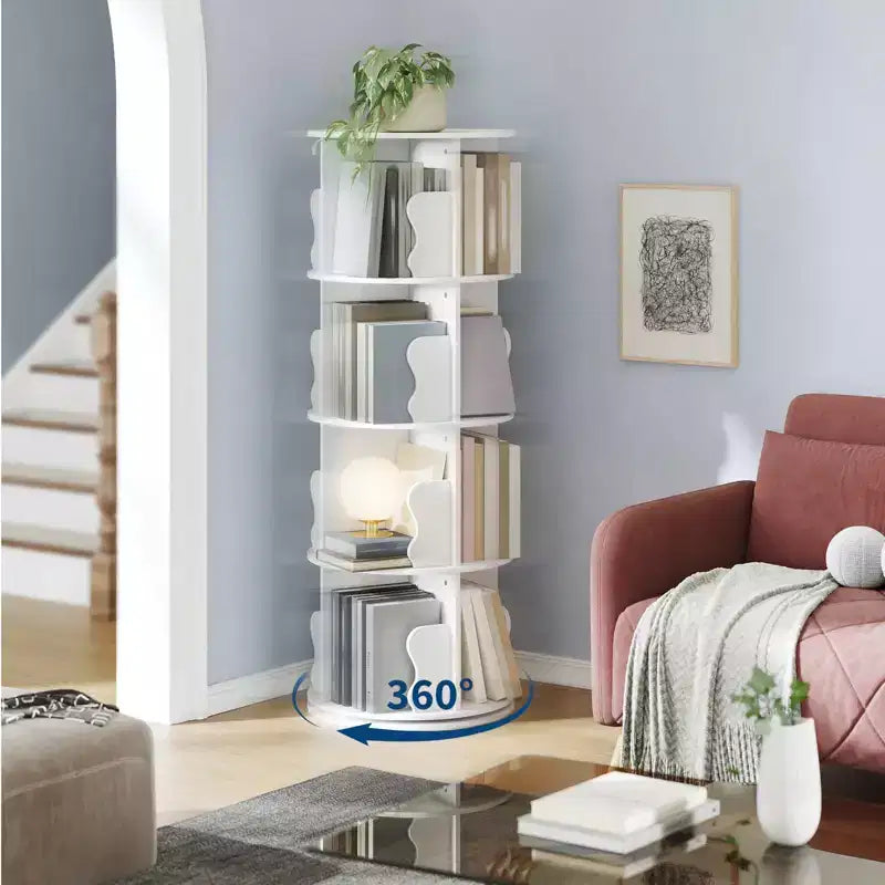 GustoWave Scaffale Girevole a Torre a 4 Livelli, Libreria in Legno Girevole a 360 Gradi Impilabile - Espositore Verticale Girevole
