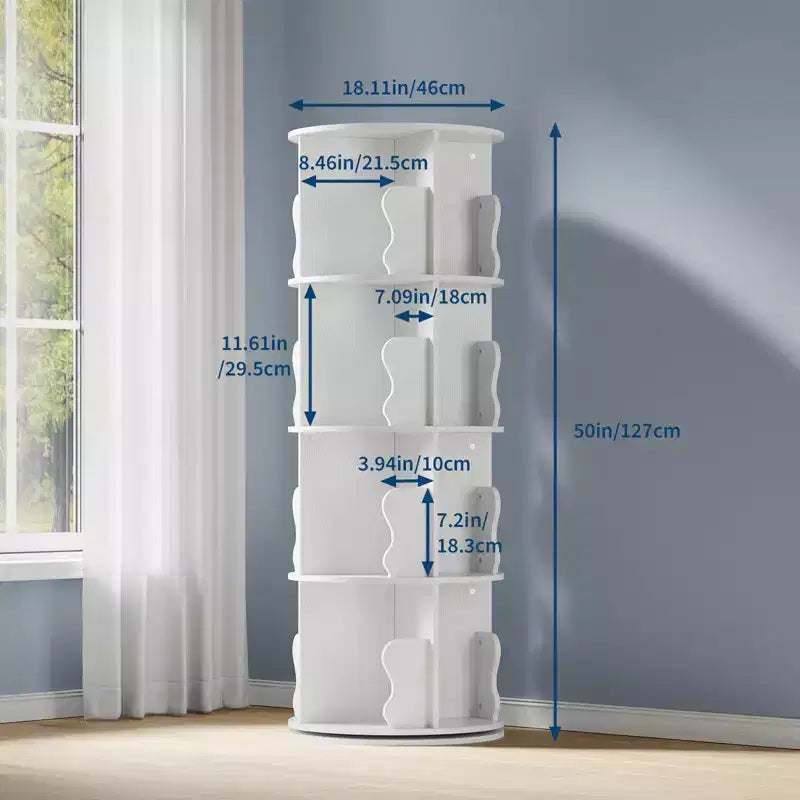 GustoWave Scaffale Girevole a Torre a 4 Livelli, Libreria in Legno Girevole a 360 Gradi Impilabile - Espositore Verticale Girevole