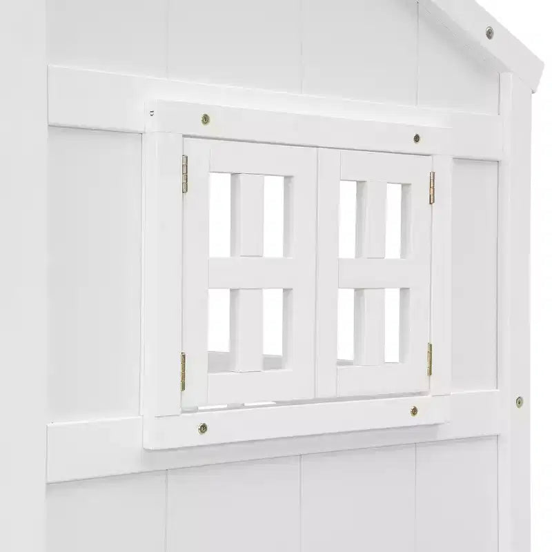 Letto a soppalco Whisen Full Size con tetto, finestre, 4 cassetti e ringhiere di protezione per bambini