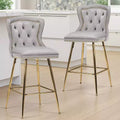 MAYEERTY Gray Velvet Bar Stools Set of 2, Button-Tufted Wing-Back,Metal Legs for Kitchen Island & Pub