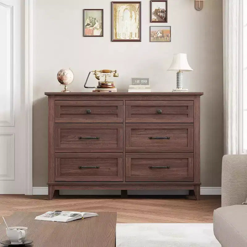 Cassettiera a 6 cassetti per camera da letto, Comò largo 120 cm in legno, Organizer moderno indipendente, Soggiorno, Ingresso