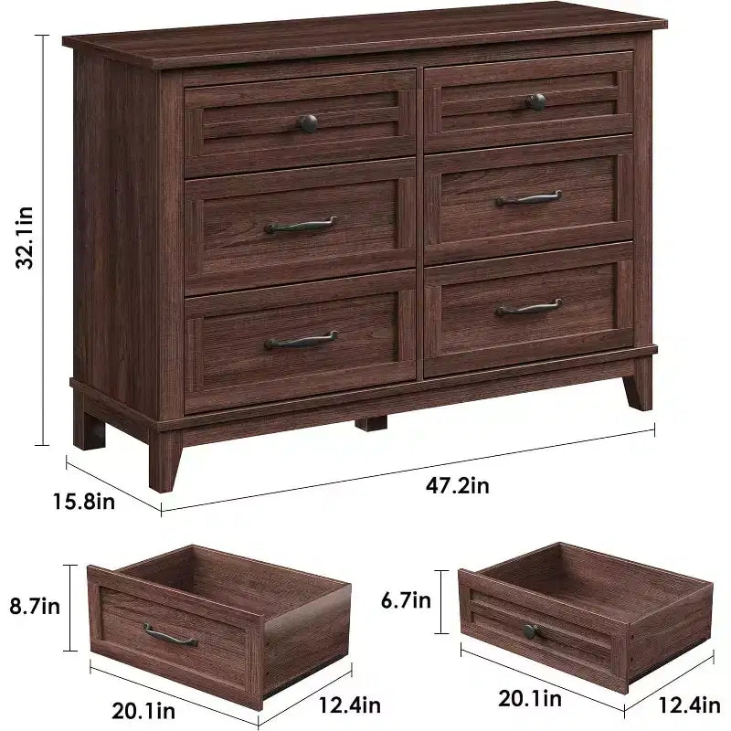 Cassettiera a 6 cassetti per camera da letto, Comò largo 120 cm in legno, Organizer moderno indipendente, Soggiorno, Ingresso