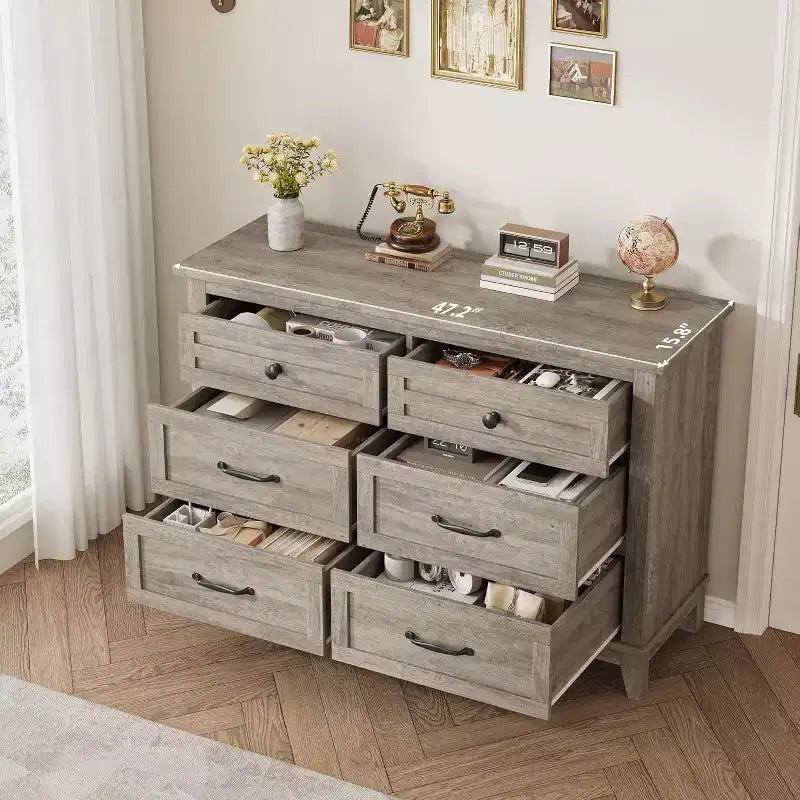 Cassettiera a 6 cassetti per camera da letto, Comò largo 120 cm in legno, Organizer moderno indipendente, Soggiorno, Ingresso