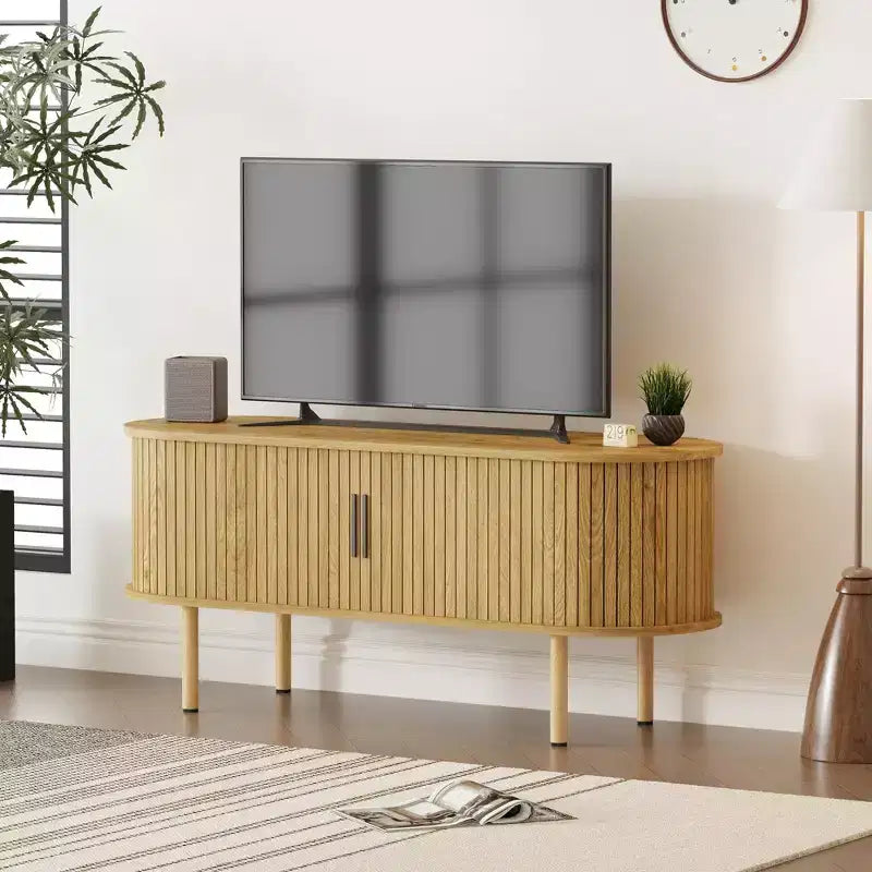 Mobile porta TV da 47,2", consolle TV moderna con vano portaoggetti e ante scorrevoli, centro di intrattenimento per videogiochi con armadietto per soggiorno, camera da letto