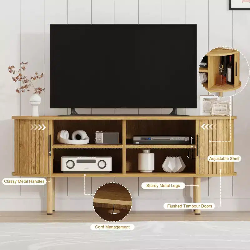 Mobile porta TV da 47,2", consolle TV moderna con vano portaoggetti e ante scorrevoli, centro di intrattenimento per videogiochi con armadietto per soggiorno, camera da letto