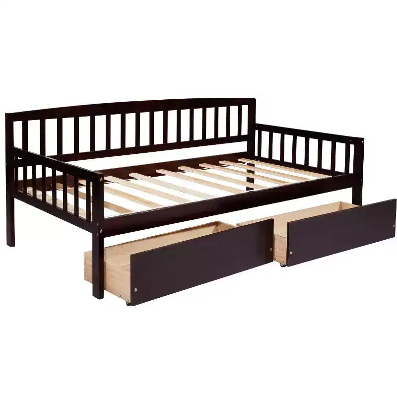 MAYEERTY Letto Divano in Legno di Pino con Due Cassetti Contenitore, 10 Doghe di Supporto, Marrone