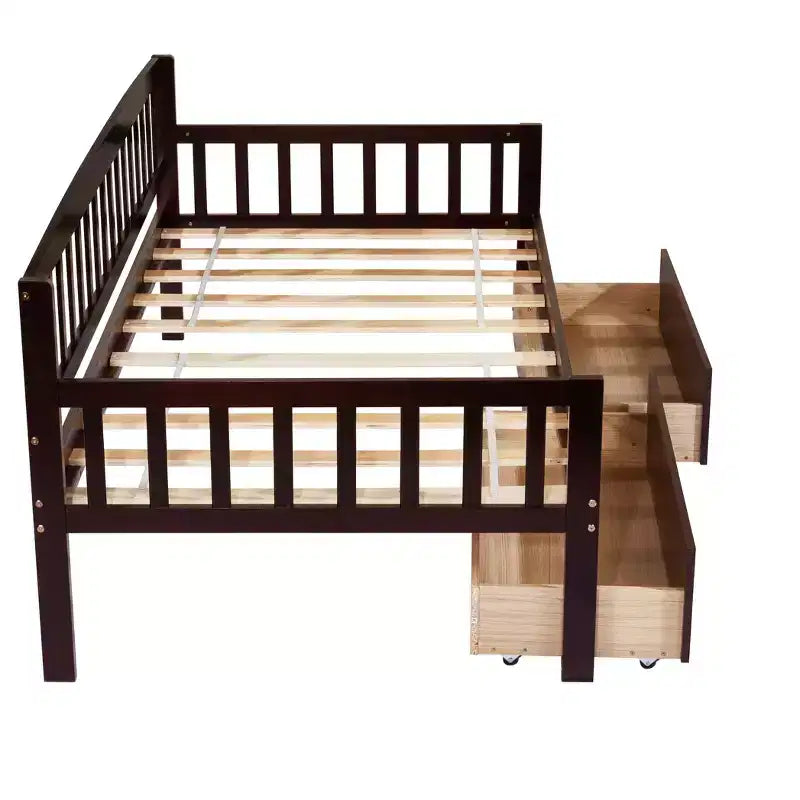 MAYEERTY Letto Divano in Legno di Pino con Due Cassetti Contenitore, 10 Doghe di Supporto, Marrone