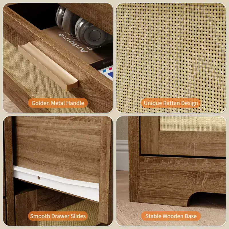 Comò a 10 cassetti per camera da letto, cassettiera coloniale in rattan con maniglie, mobile contenitore indipendente in legno per soggiorno, armadio, ingresso