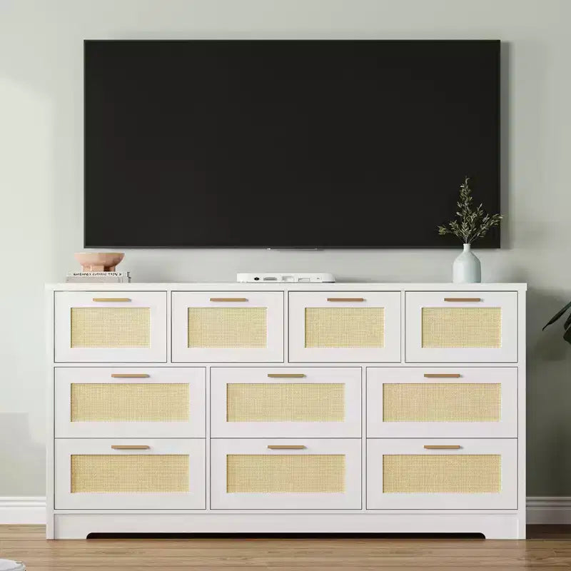 Comò a 10 cassetti per camera da letto, cassettiera coloniale in rattan con maniglie, mobile contenitore indipendente in legno per soggiorno, armadio, ingresso