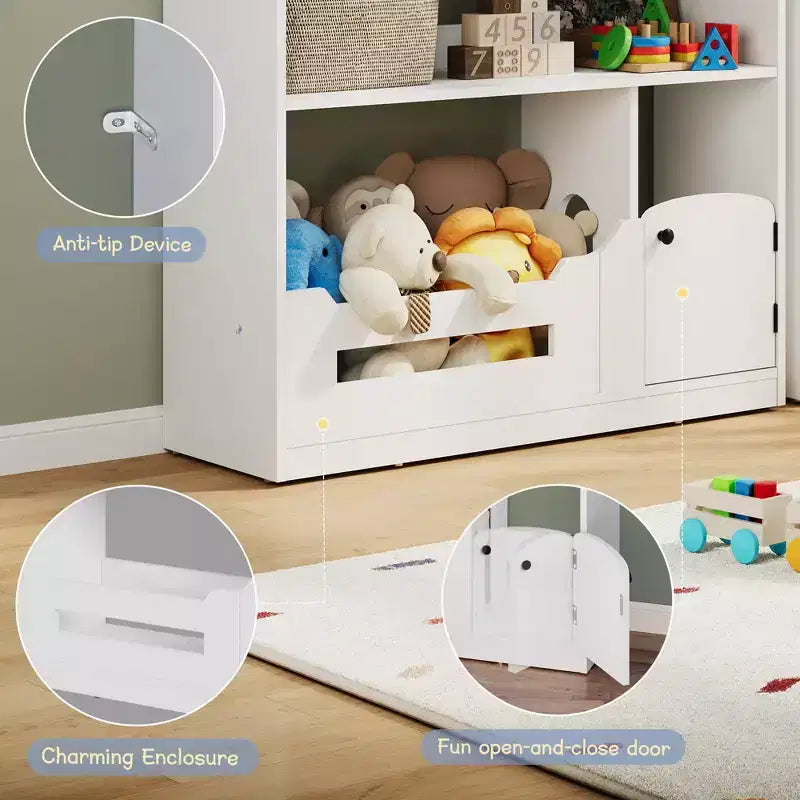 Libreria a 3 Livelli per Bambini, Organizzatore Porta Giocattoli con Luce con Sensore di Movimento, Scaffale in Legno per Libri, Porta Libri per Camerette, Aule, Sala Giochi