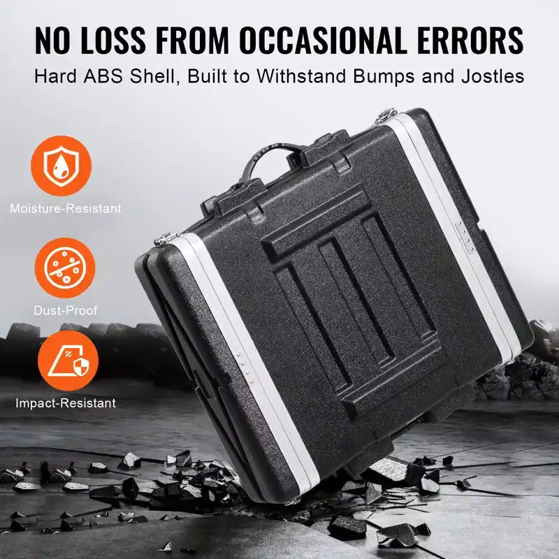 VEVOR Flight Case 2U, Profondità Standard 19 Pollici, Rack Server con Maniglia in ABS e Chiusure a Farfalla Heavy-Duty, Nero