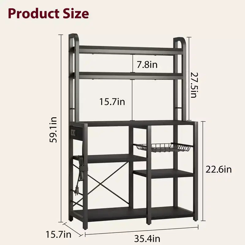 COZONY Scaffale da Forno a 5 Ripiani con Cesto in Filo, Supporto per Microonde con Prese di Corrente e Scaffali aperti per Cucina